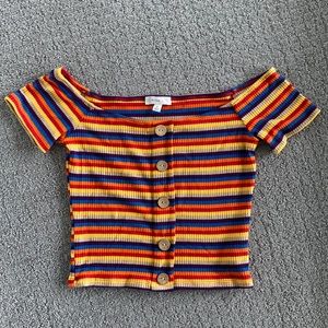 Stripe button front crop top